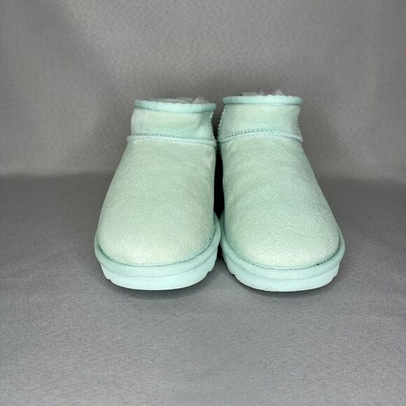 Women's Ugg Boots Size 8 Classic Ultra Mini Aqua Sky Blue Suede Wool Booties - Picture 2 of 14